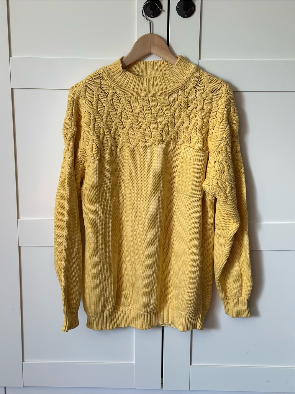 Woman’s Yellow Cable-Knit Crewneck Sweater